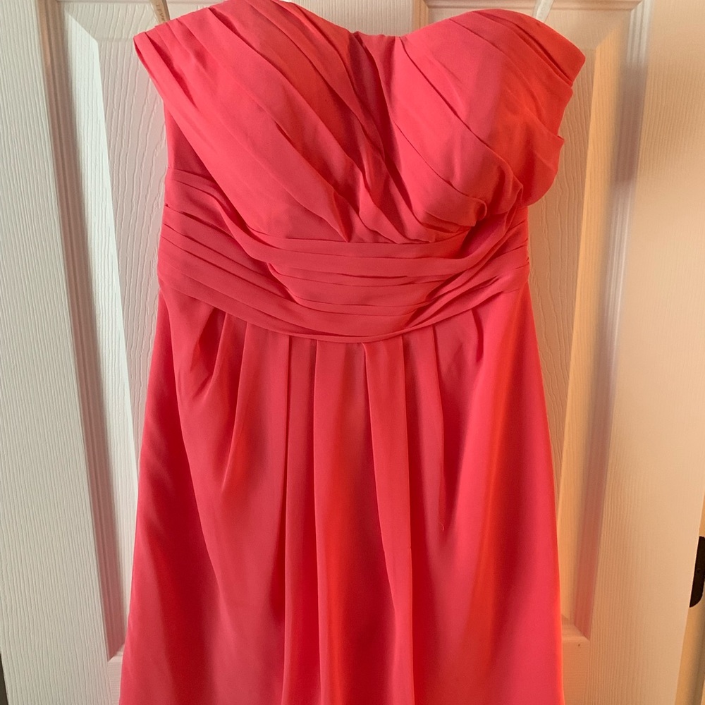 Bill Levkoff Strapless Coral Bridesmaid Dress sz 6